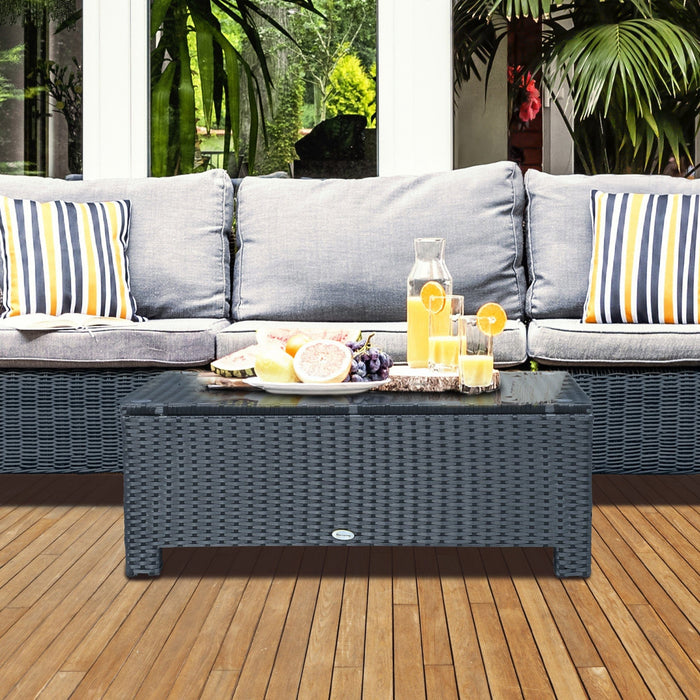 Rattan Coffee Table with Tempered Glass Top & Iron Frame