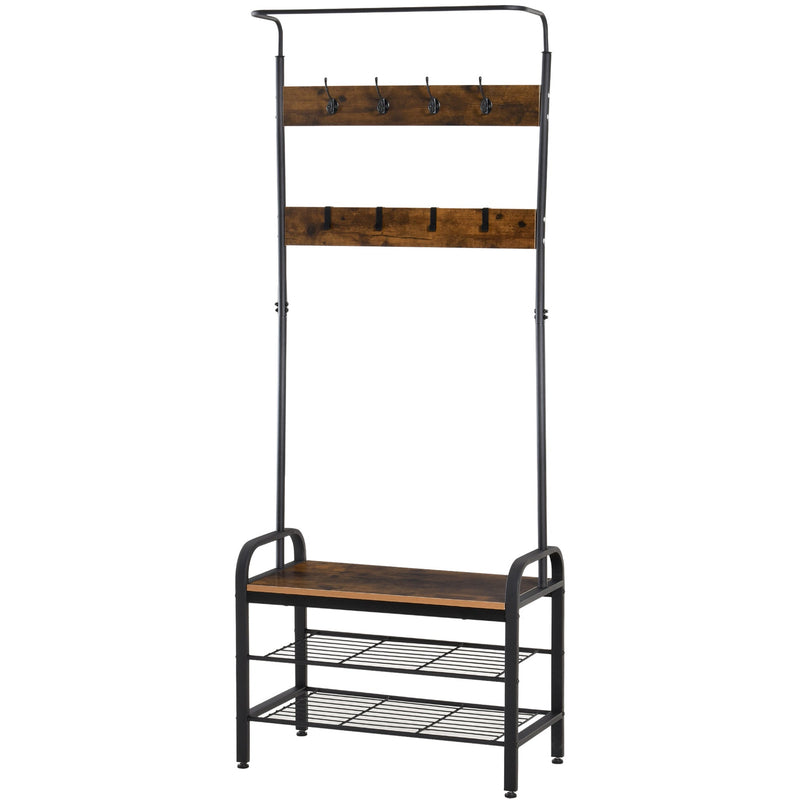 Industrial Coat Rack Shoe Cabinet Rustic Brown