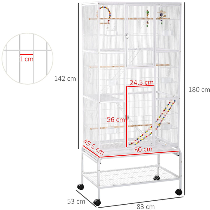 PawHut White 3-Tier Bird Cage with Toys