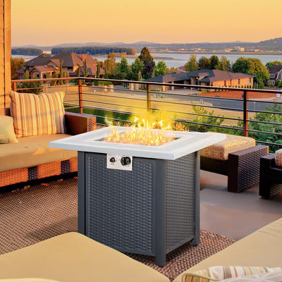 Square Propane Fire Pit Table - 40000 BTU, Rattan Outsunny