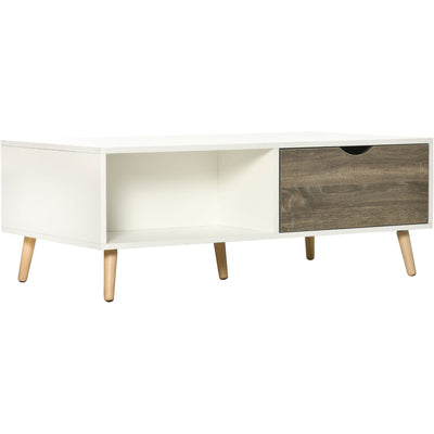 White Rectangular Coffee Table With Storage Homcom