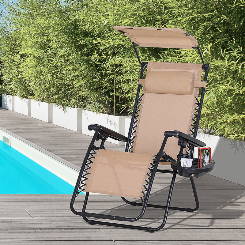 Folding Zero Gravity Chair, Cup Holder & Canopy Shade