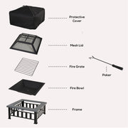 Large Square Metal Fire Pit With Cover Outsunny