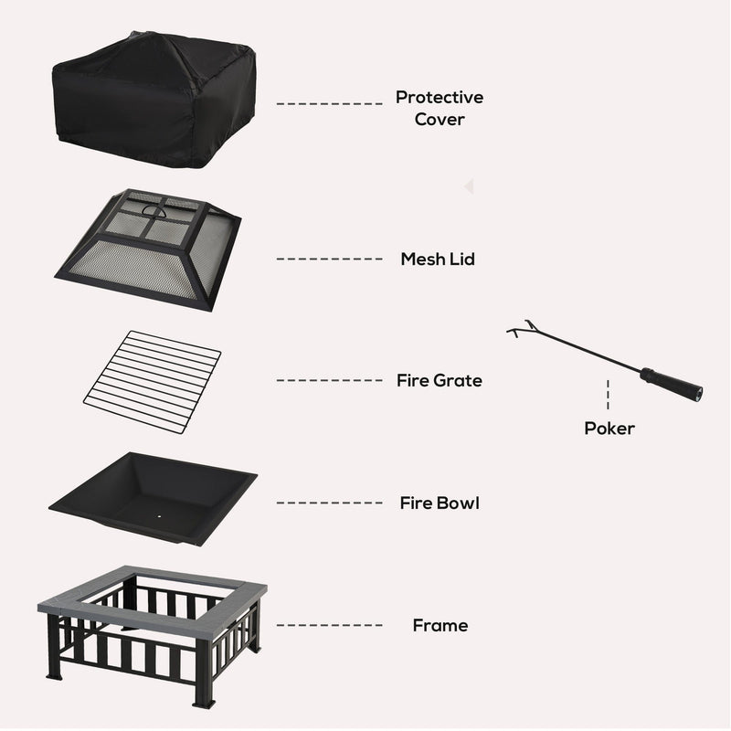 Large Square Metal Fire Pit With Cover Outsunny