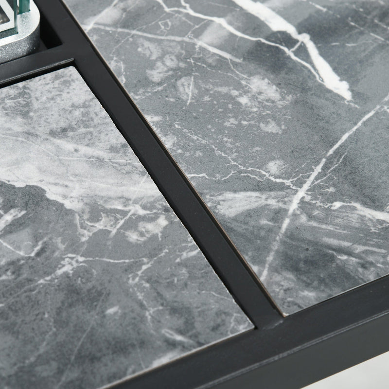 Rattan Gas Fire Pit with Marble Top Black