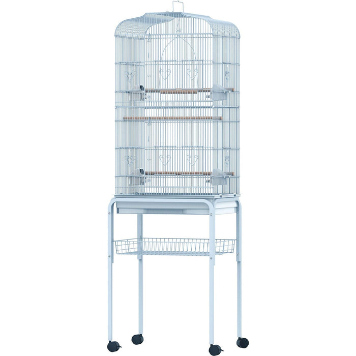 Large Metal Bird Cage With Breeding Stand, Wheels, Blue