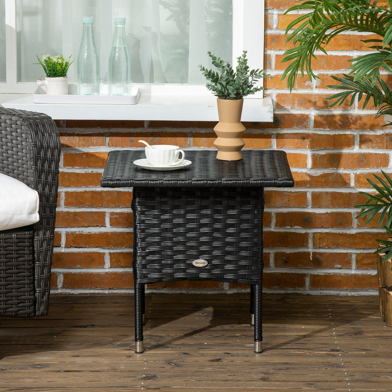 Outsunny Garden Rattan Table with Plastic Board - Black
