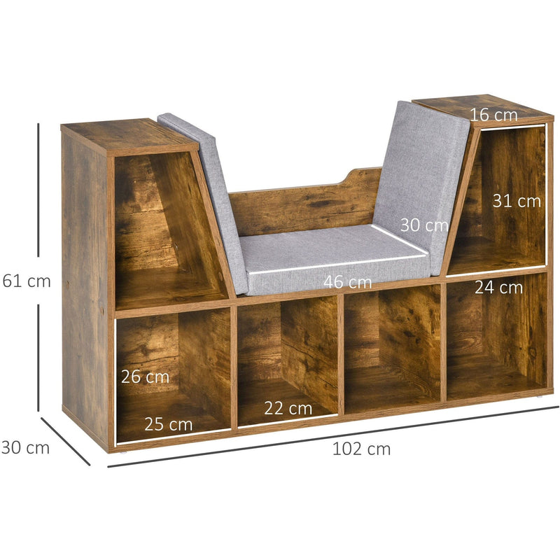 Bookcase With Seat, Storage Unit, 102W x 30D x 61H cm