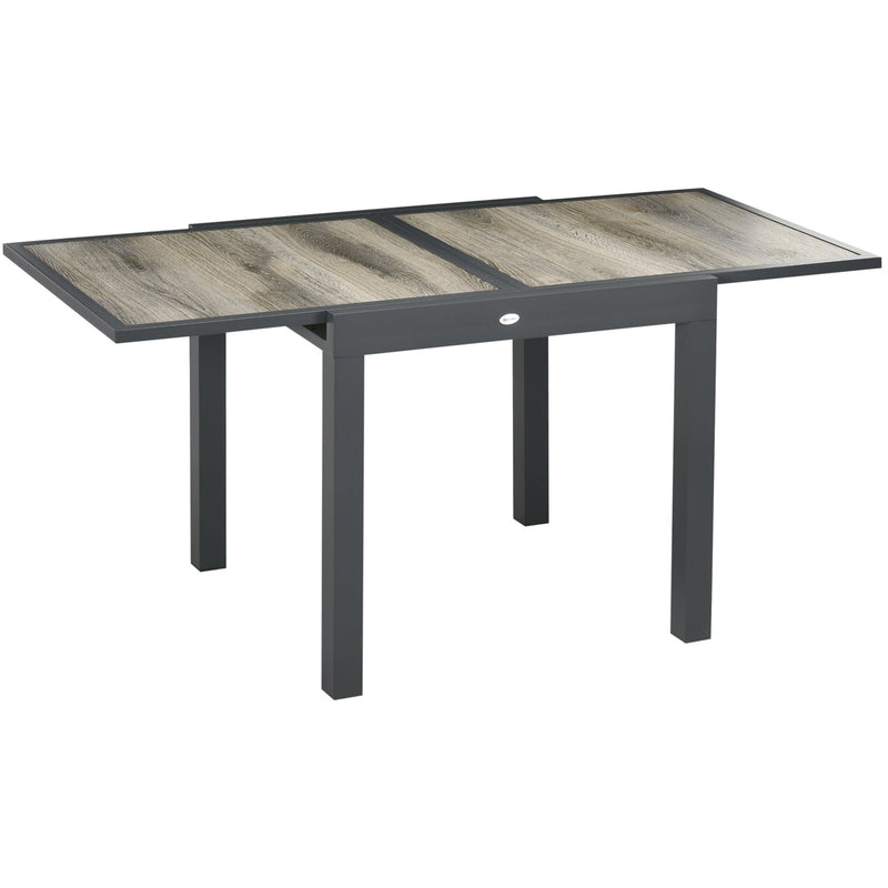 Outsunny Extending Garden Table, Outdoor Dining Table for 6, Aluminium Frame Rectangular Patio Table with Plastic Board Tabletop, Beige Outsunny