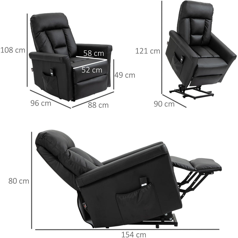 Power Lift Chair for Elderly, Black PU Leather