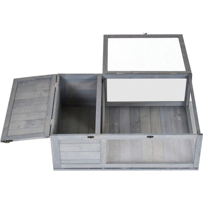 Wooden Tortoise House With Mesh Roof - Grey Pawhut