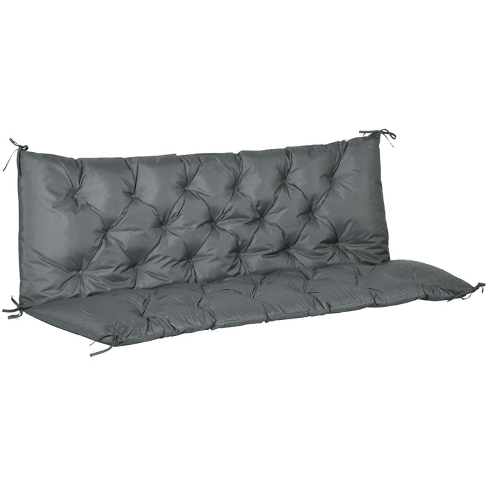 Dark Grey 3 Seater Garden Bench Cushion with Ties - 98x150cm