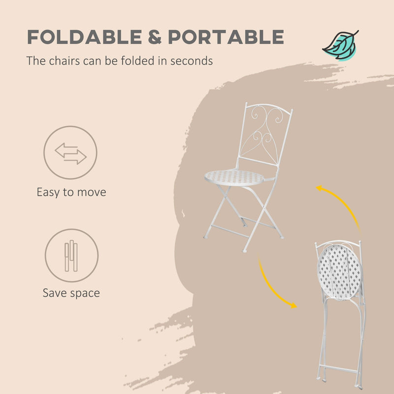 White Metal Bistro Set, Round Mosaic Tabletop