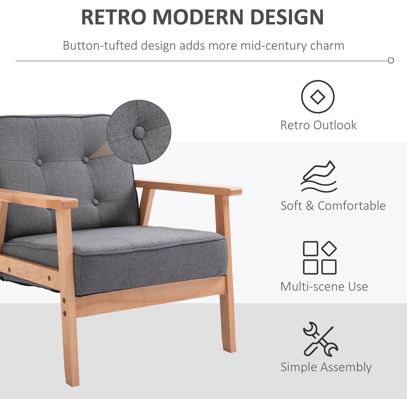 Minimalistic Dark Grey Accent Chair with Wooden Frame