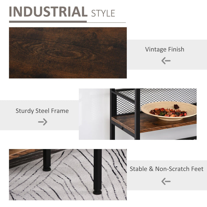 Industrial Storage Shelves, 3-Tier, Metal Frame, Black Brown