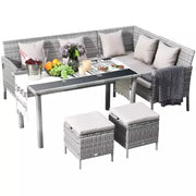 Stylish 6 Seat Garden Dining Set, Corner Sofa, Table & Stools Outsunny