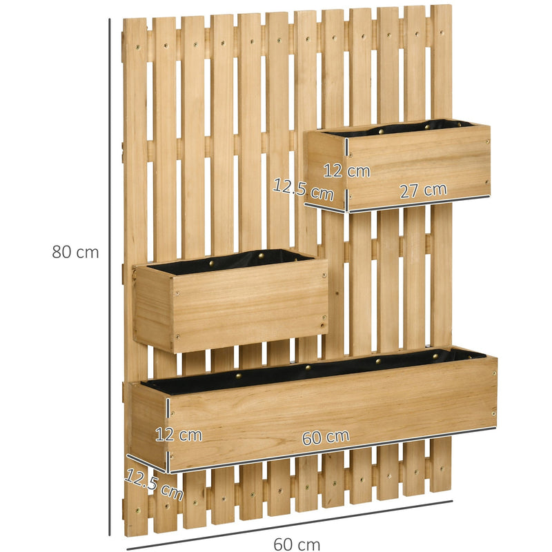 Outsunny Wall-mounted Wooden Garden Planters with Trellis, Drainage Holes and 3 Movable Planter Boxes, Wall Raised Garden Bed for Patio, Natural Outsunny