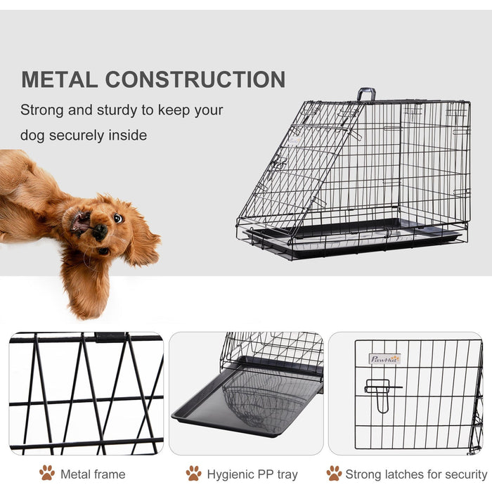 PawHut Foldable Metal Dog Transport Crate - 77x47x55cm