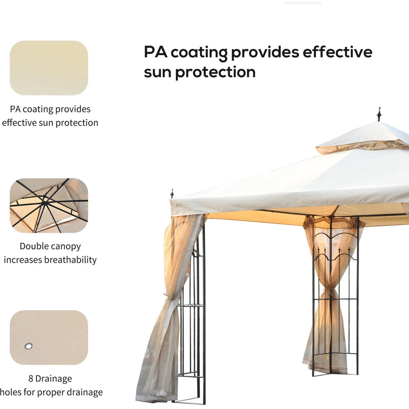 Metal Frame Gazebo With Mesh Sides, Double Top Canopy, 3x3m