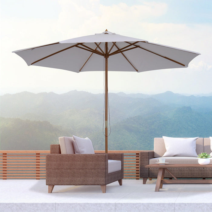 3m Wooden Parasol - Cream White, 8 Ribs