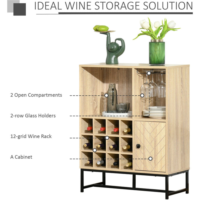 Wine Cabinet Sideboard, 12 Bottle Wine Rack, Glass Holder