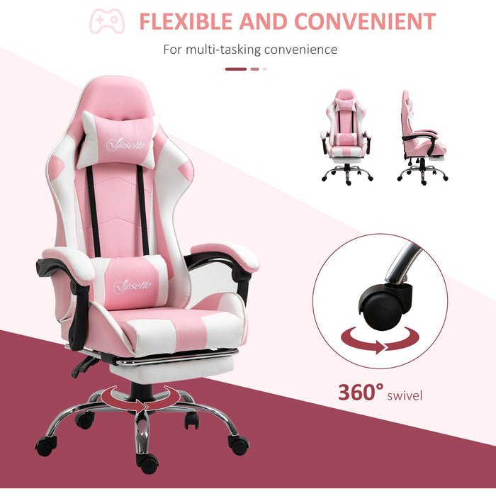 Pink Gaming Chair with Lumbar Support & Swivel Wheels