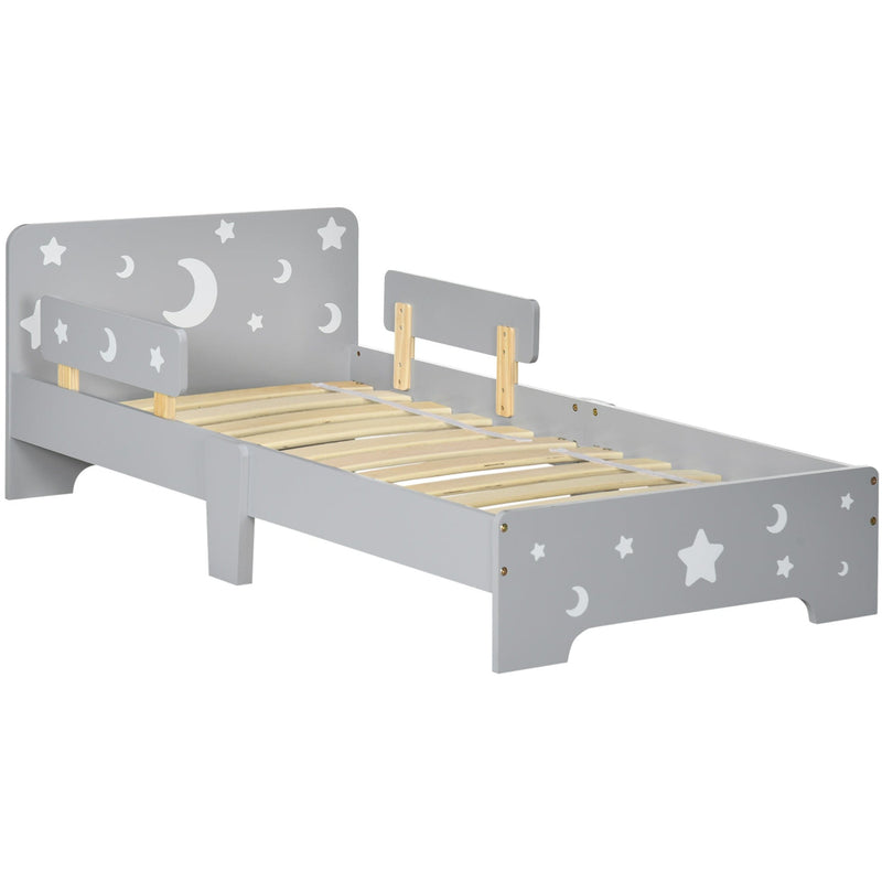 Grey Toddler Bed (3-6 Years): 143x76x49cm, Star & Moon Patterns