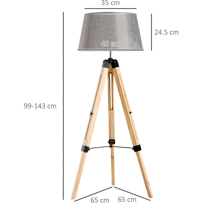 Tripod Floor Lamp, Wooden Legs, E27 Bulb