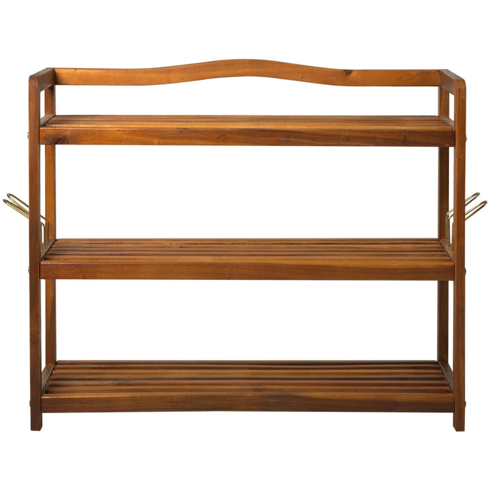 3 Tier Wooden Shoe Rack, 12 Pairs - Teak