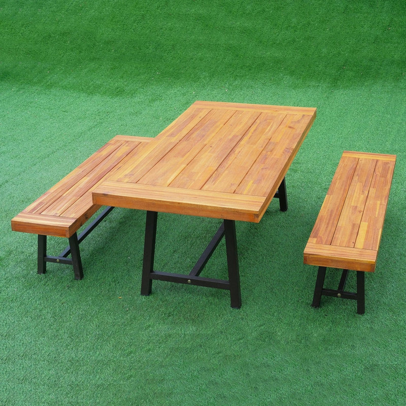 Outdoor Table and Bench Set, Acacia Wood