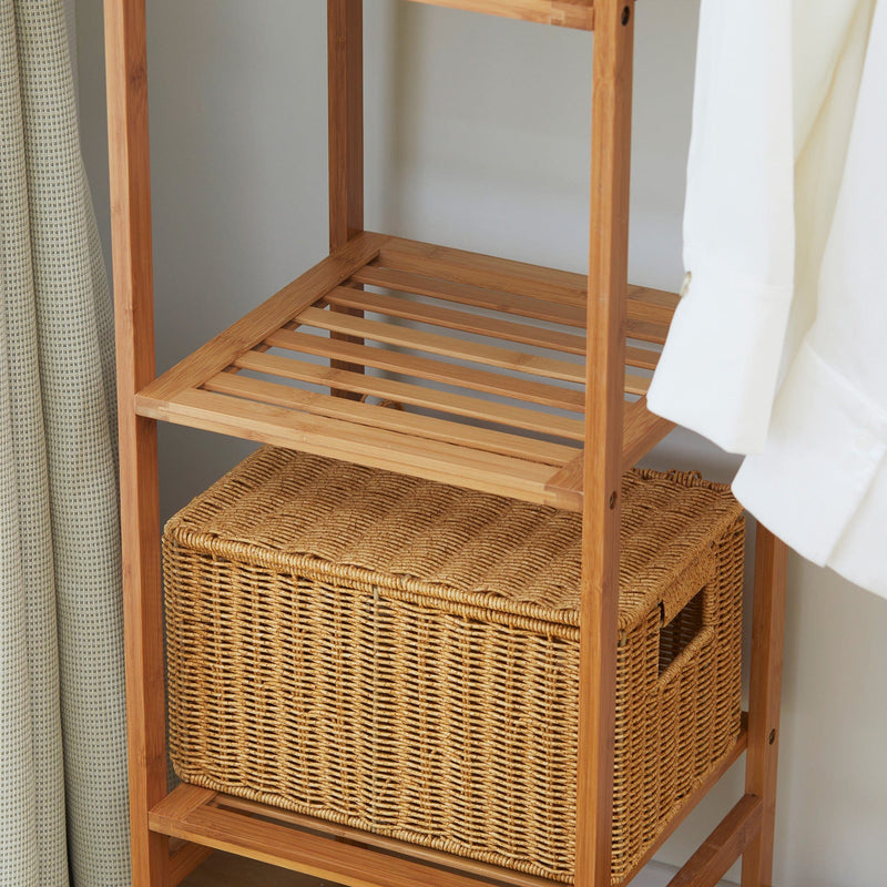 6-Tier Bamboo Clothes Rack with Hanging Rod