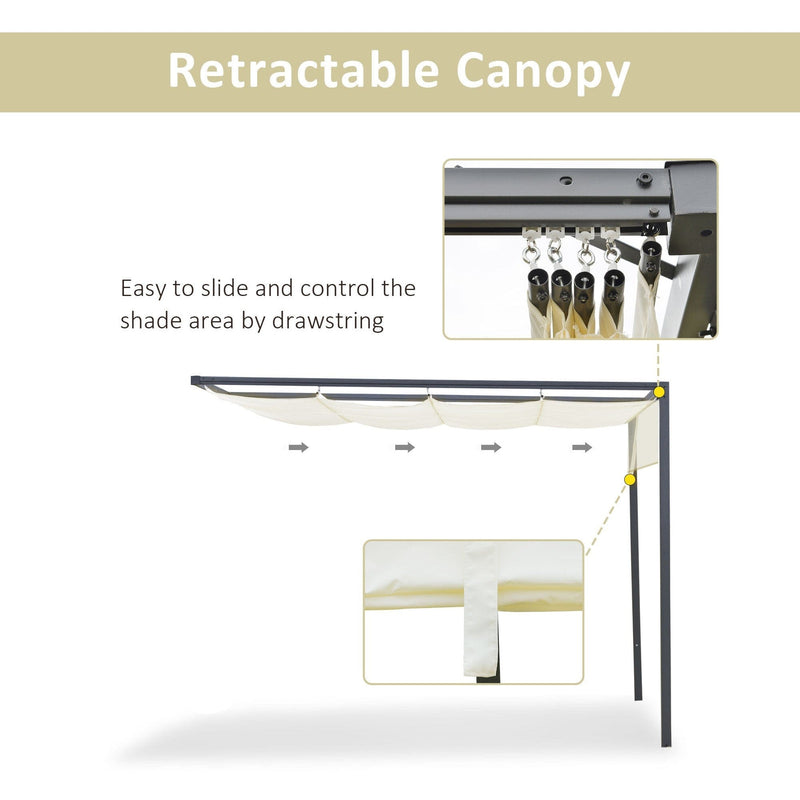 Garden Pergola With Retractable Canopy 3x3m, Wall Mounted
