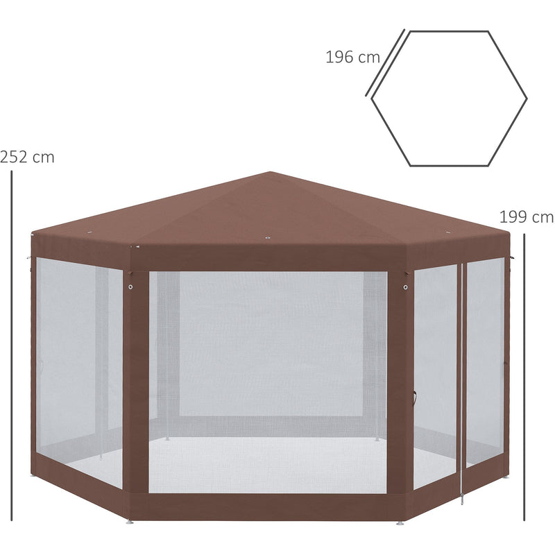 Brown Hexagonal Gazebo with Mosquito Netting