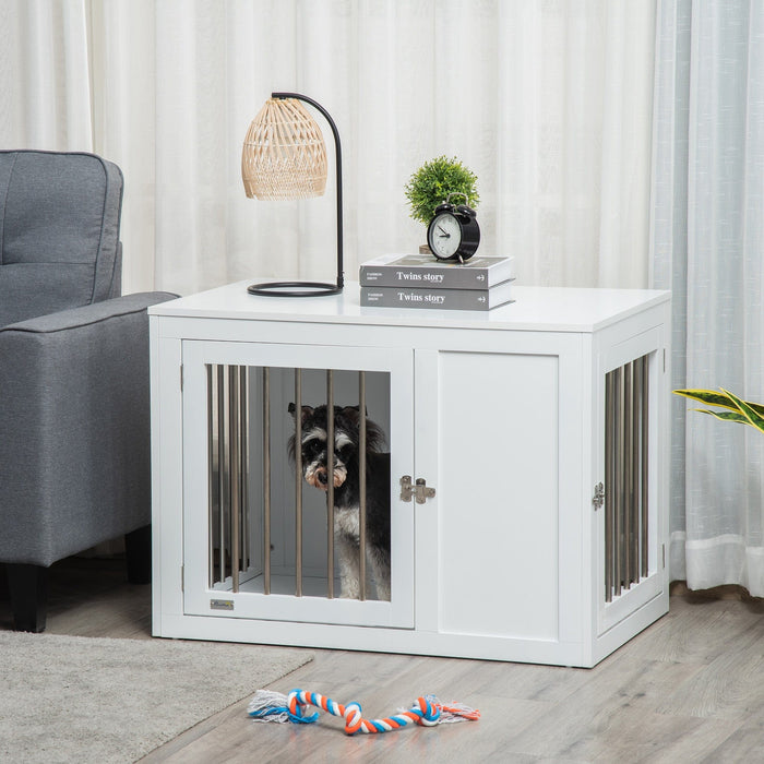 Dog Crate End Table, Double Door, Medium Dogs, White