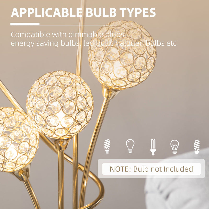 HOMCOM Crystal Floor Lamps for Living Room Bedroom with 5 Light, Modern Upright Standing Lamp, 34x25x156cm, Gold Tone Homcom