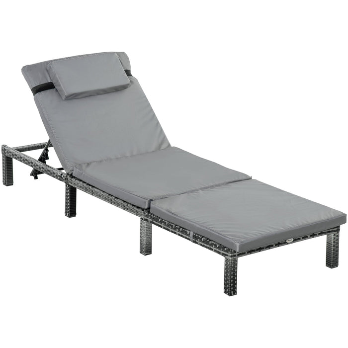 Rattan Sun Lounger With Cushions, Mixed Grey