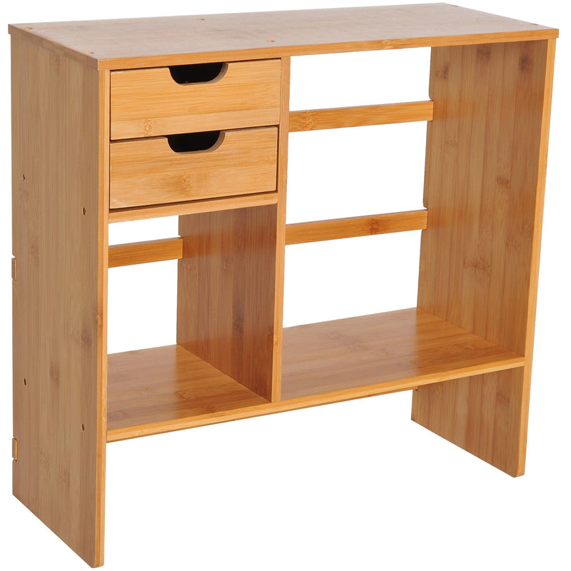 Bamboo Desktop Bookshelf Desk Organiser with 2 Drawers