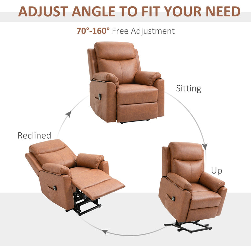 Power Lift Chair for Elderly, Brown Faux Leather