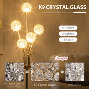 HOMCOM Crystal Floor Lamps for Living Room Bedroom with 5 Light, Modern Upright Standing Lamp, 34x25x156cm, Gold Tone Homcom