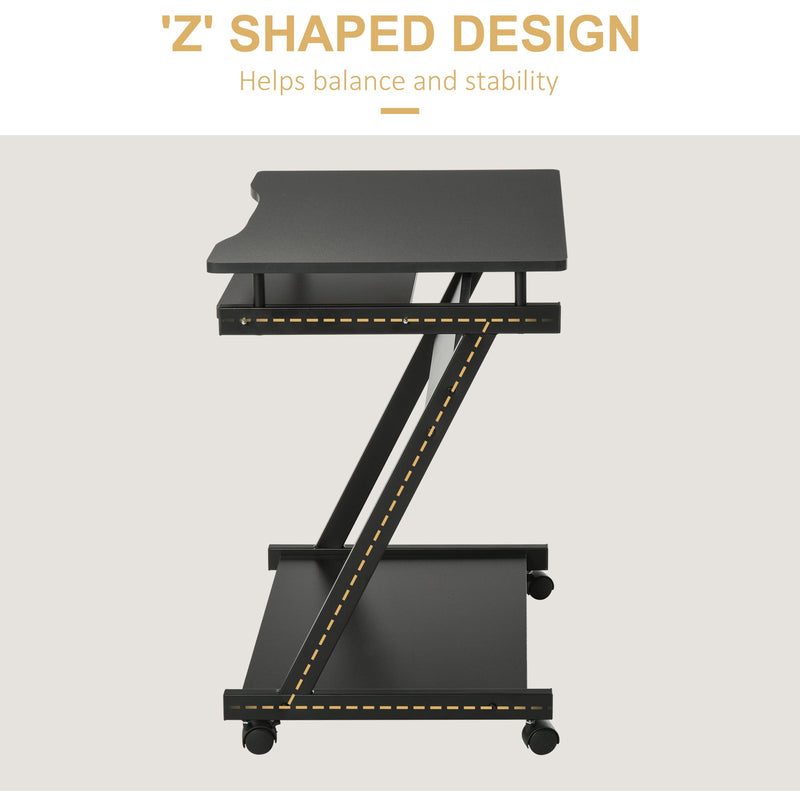 Computer Desk on Wheels with Keyboard Tray, Black