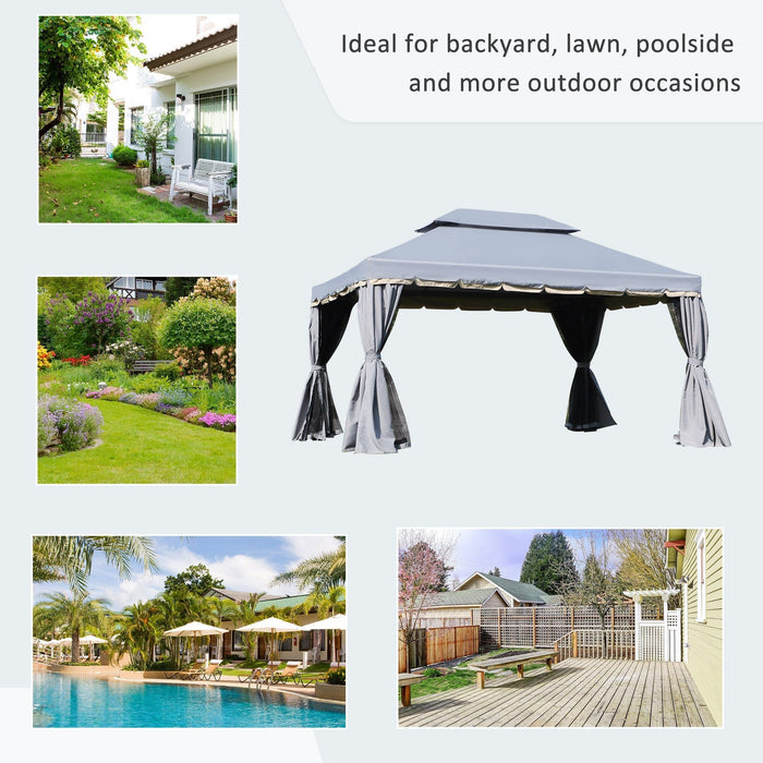 Metal Frame Gazebo With Sides, 3x4m, Grey