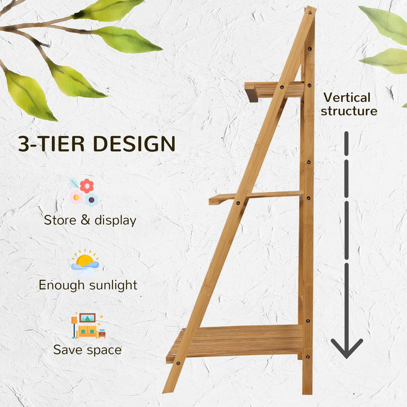 Outsunny 3-Tier Plant Stand, Bamboo, 98x37x96.5cm