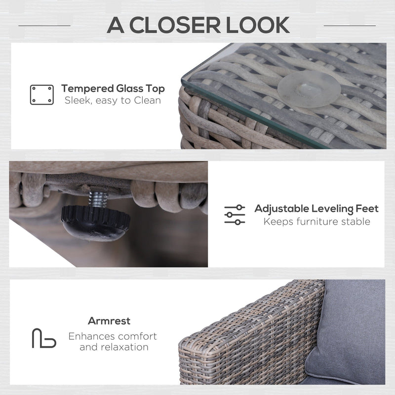 2 Seater Rattan Garden Furniture Set, Grey