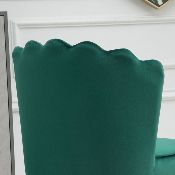 Green Velvet Shell Back Chair With Gold Metal Legs