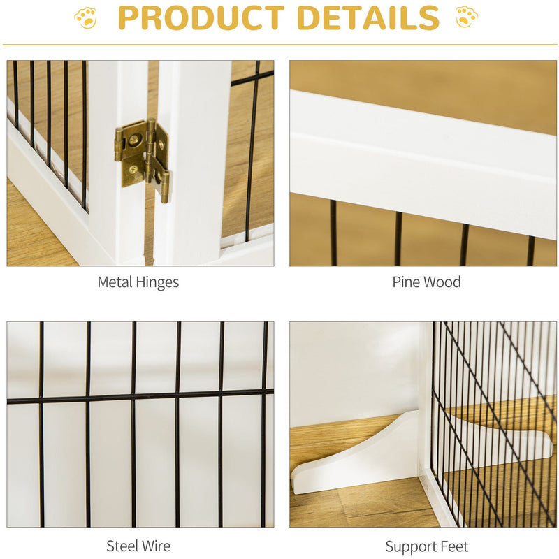 White Freestanding Wooden Pet Gate, 6 Panels Pawhut