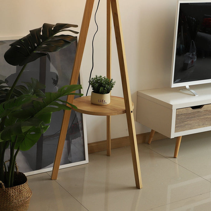 Free Standing Floor Lamp, Beige/Natural Wood