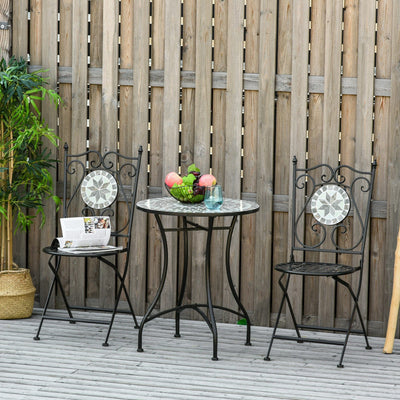 3-PC Mosaic Bistro Set with Folding Chairs Outsunny