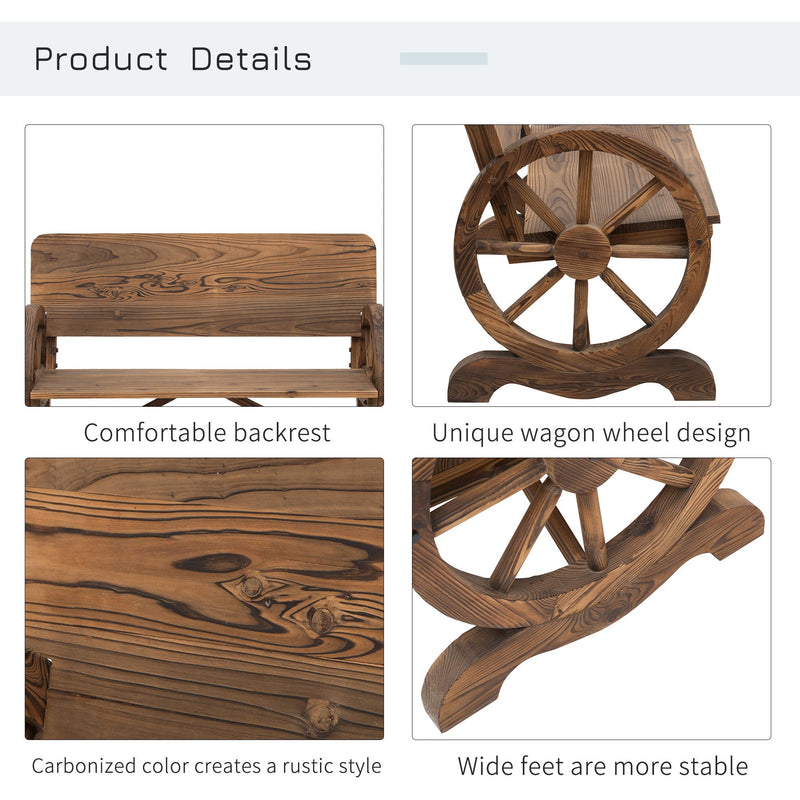 Rustic Wagon Wheel Bench (2 Seater) Outsunny