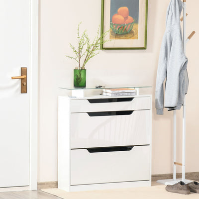 High Gloss Shoe Cabinet - 3 Drawers, Holds 14 Pairs Homcom