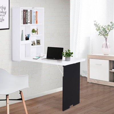 Wall Mounted Folding Table With Chalkboard and Shelf Homcom